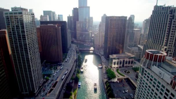 Drone Chicago Horizonte Río Chicago — Vídeo de stock