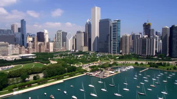 Drone Chicago Skyline Harbor — Vídeo de Stock