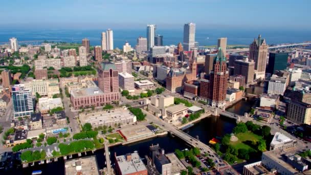 Drone Tiro Centro Cidade Milwaukee — Vídeo de Stock