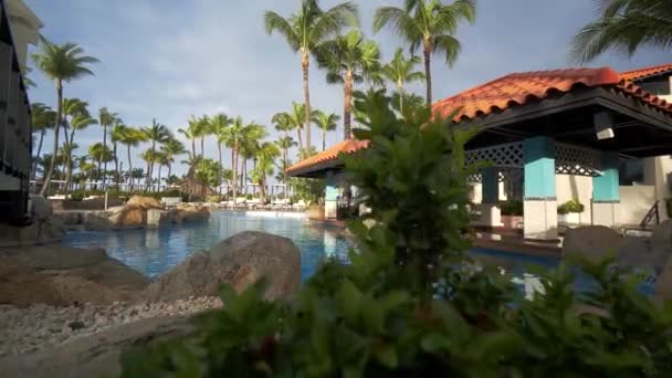 Empty Pool Bar Tropical Caribbean Resort — Stock Video