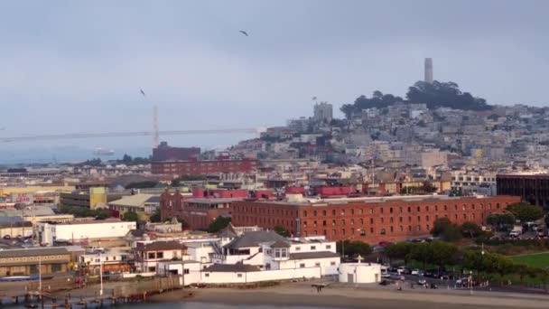 Pescatori Pontile San Francisco Cavalcavia Drone Aereo — Video Stock