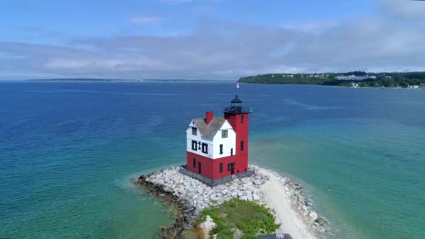 Mackinac Island Lighthouse Drone — Stock Video