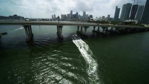 Puente Miami Con Centro Miami Fondo Por Avión Tripulado Aéreo — Vídeos de Stock