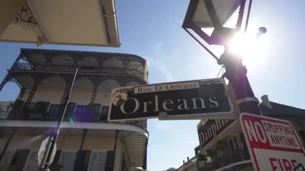 Neue Orleans Straßenschild Orleans Dauphine Straßen — Stockvideo