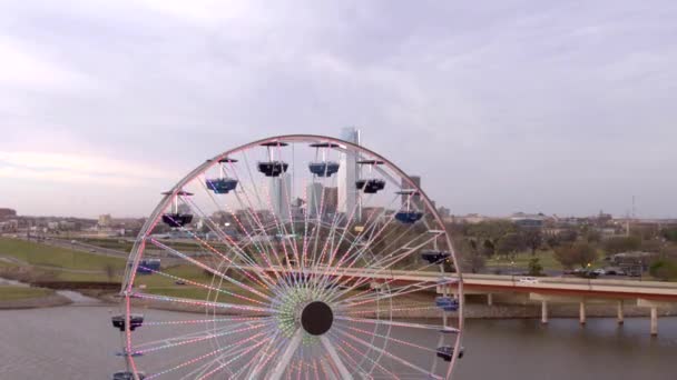 Oklahoma City Ferris Wheel Skyline Drone — Stock Video