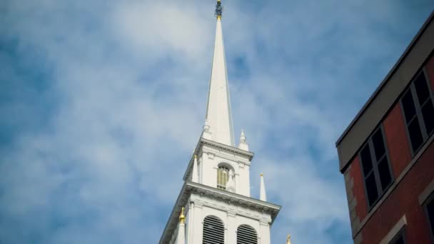 Viejo Iglesia Norte Campanario Aguja Boston Libertad Rastro — Vídeo de stock