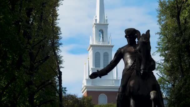 Paul Revere Statue Boston Freedom Trail City History — 图库视频影像