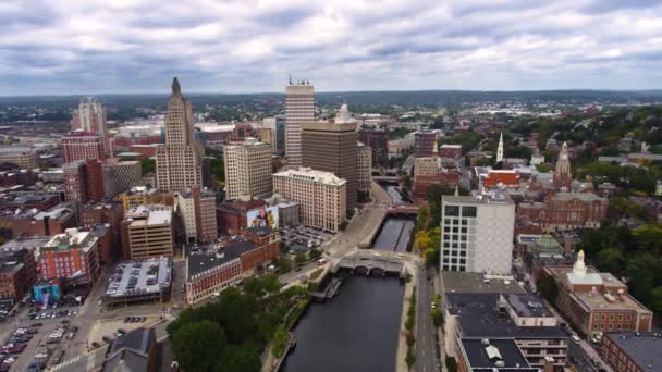 Providence Rode Island Skyline Downtown Aerial Drone Overhead New England — Vídeo de stock