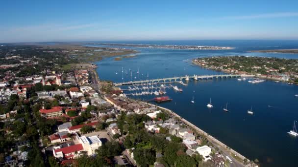 Saint Augustine Florida City Skyline Harbor Aerial Drone — Stock Video