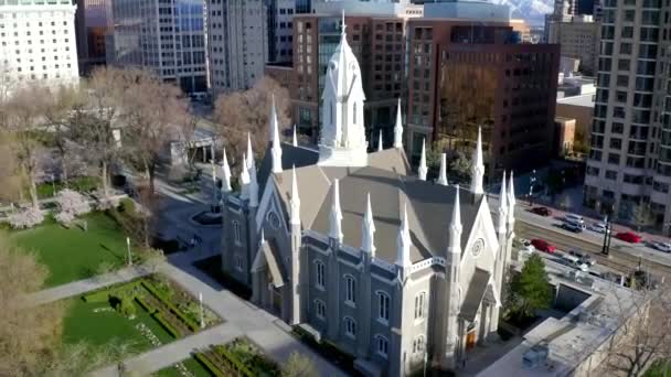 Salt Lake City Mormon Τελευταία Ημέρα Άγιοι Συνέλευση Ναός Drone — Αρχείο Βίντεο