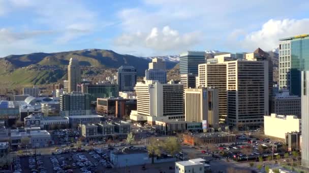 Salt Lake City Városképe Belvárosban Drónfelvételek — Stock videók