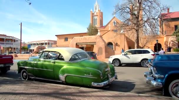 Σαν Φελίπε Ντε Νέρι Εκκλησία Albuquerque Εναέρια Drone Ορίζοντα — Αρχείο Βίντεο