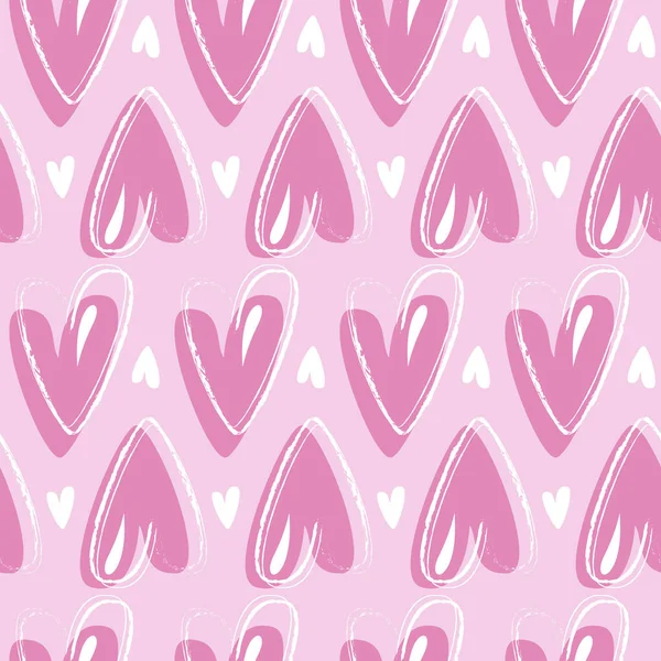 Pink Handdrawn Hearts Vector Seamless Pattern — 스톡 벡터