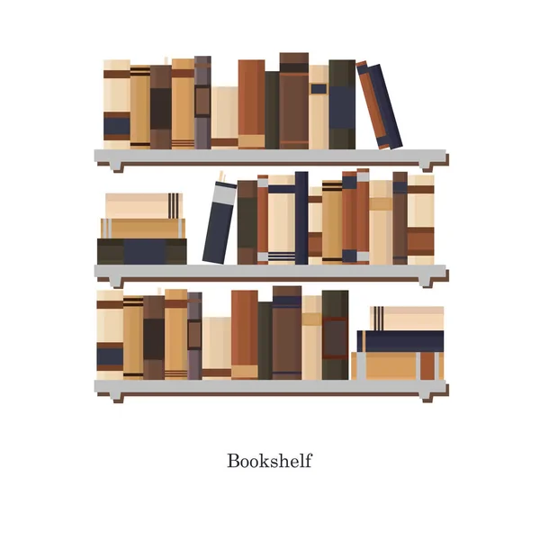 Boekenplanken Vol Boeken Bibliotheek Platte Vintage Vector Illustratie — Stockvector