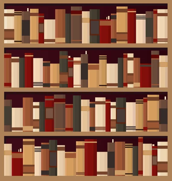 Bücherregale Voller Bücher Der Bibliothek Flache Vektor Illustration — Stockvektor