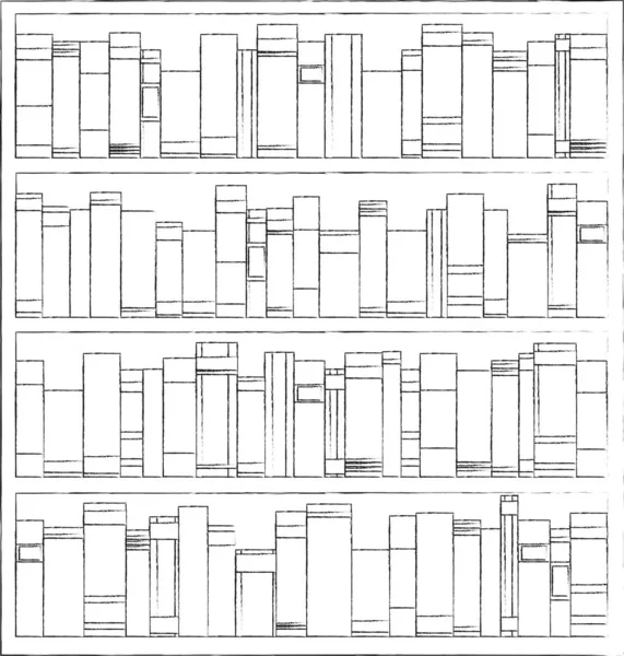 Könyvespolcok Tele Vannak Könyvekkel Könyvtárban Lapos Szüret Fekete Fehér Vektor — Stock Vector