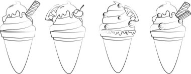 Contour vektör illüstrasyon dondurma külahları. Koleksiyon kitabı. Ayarla