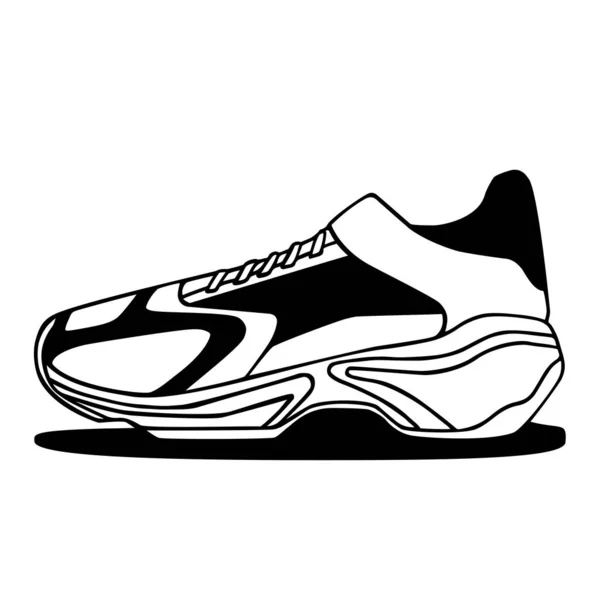 Sneakers Vektör Simgesi Beyaz Arkaplan Siyah Beyaz Karalama Spor Fitness — Stok Vektör