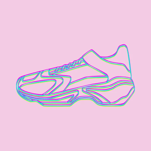 Sneakers Vector Icon Brillantes Zapatos Lineales Neón Sobre Fondo Rosado — Archivo Imágenes Vectoriales