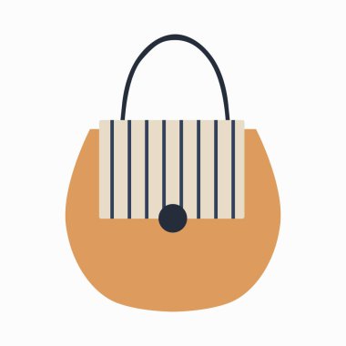 Beyaz arka planda detaylı mavi, beyaz, bej kadın çantası. İzole vektör düz çizim. Kadın çantası mı çanta mı? Güzellik ve zarafet dükkanı