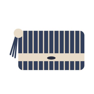 Beyaz arka planda detaylı mavi, beyaz, bej kadın çantası. İzole vektör düz çizim. Kadın çantası mı çanta mı? Güzellik ve zarafet dükkanı