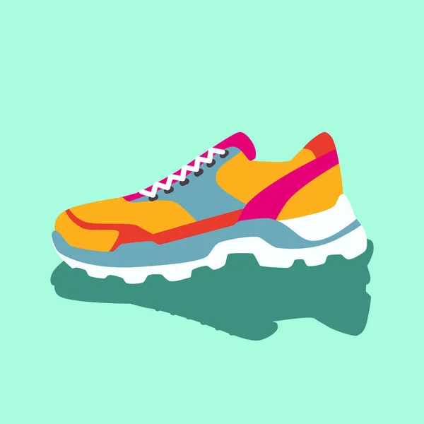 Σύνολο Πολύχρωμα Φωτεινά Κίτρινα Ροζ Μπλε Πορτοκαλί Sneakers Διανυσματική Επίπεδη — Διανυσματικό Αρχείο