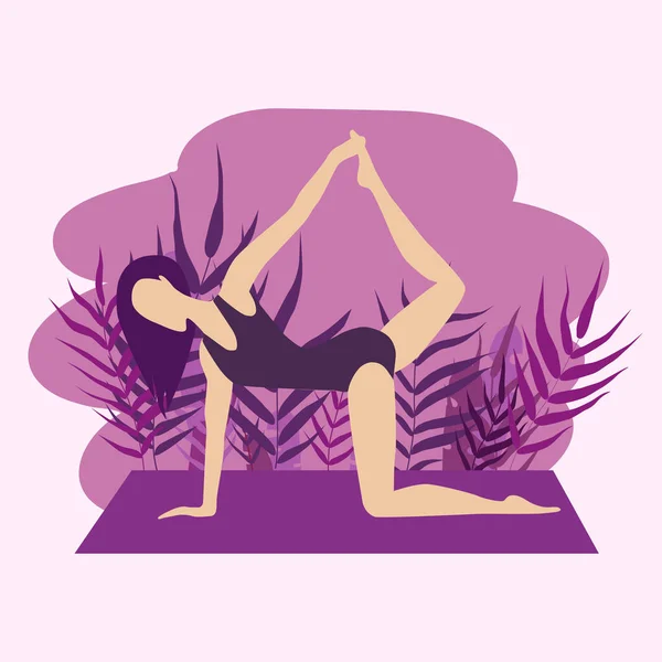 Platt Illustration Ung Flicka Som Idrottar Yoga Vektor Platt Illustration — Stock vektor