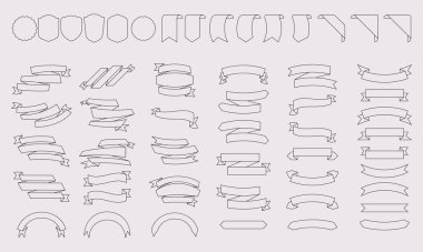 Beyaz arka planda izole edilmiş pankartlar ve şeritler. Vektör sancak şeritleri. Doğrusal tasarım.