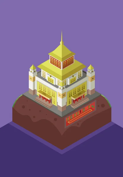 Imagen Vectorial Templo Budista Morada Dorada Del Buda Shakyamuni — Vector de stock