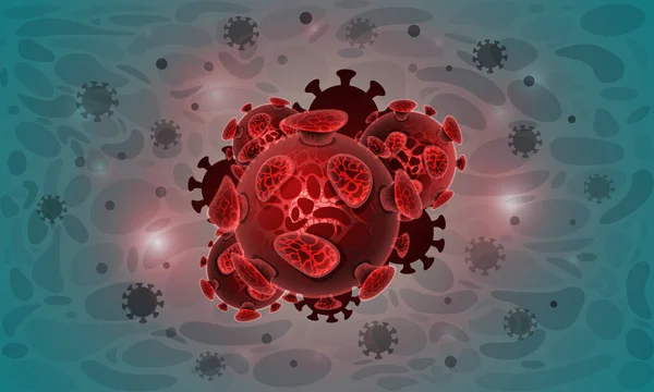 蓝色背景上的红色病毒分子 Coronavirus 库存说明 — 图库矢量图片