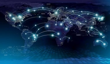 Küresel iş dünyası bağlantı sembolleri ve iletişim hatları teknolojisi, İnternet konsepti