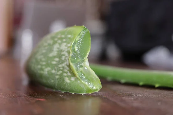 Aloe Vera Morceaux Feuilles Pulpe Isolés Sur Fond Blanc — Photo