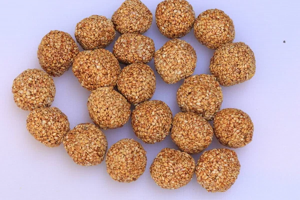 Til Gul Sweet Sesame Laddu Para Festival Indio Makar Sankranti — Foto de Stock