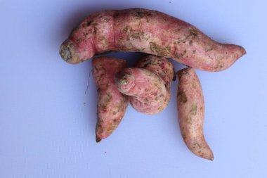 Beyaz arka planda izole edilmiş taze patates.