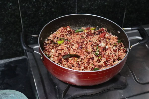 Sliced Beetroot Fried Rice Isolated White Background — Stock Photo, Image