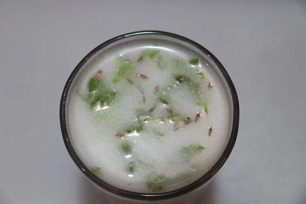 Fress Summer Cooler Delicious Minit Leaves Buttermilk Glass Cup — стокове фото