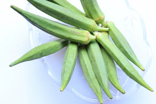 Dedos Jóvenes Frescos Okra Fondo Blanco — Foto de Stock