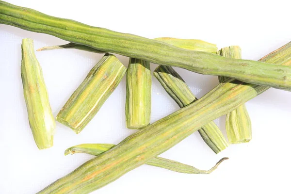 Vainas Muslo Moringa Oleifera Poss Vegetales Aislados Sobre Fondo Blanco — Foto de Stock