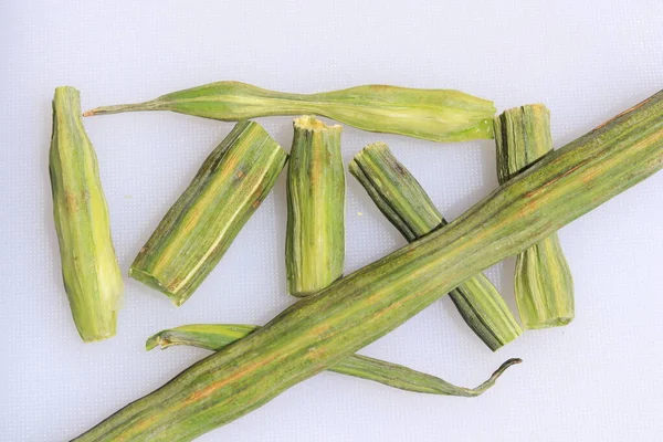 Vainas Muslo Moringa Oleifera Poss Vegetales Aislados Sobre Fondo Blanco — Foto de Stock