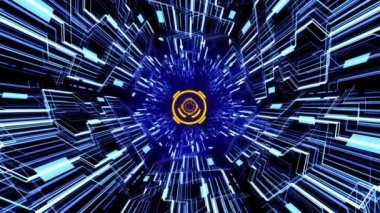 Noamless Loop 3D Fütüristik Devre Tüneli HUD Soyut Teknoloji Çemberleri Arkaplanı (Turuncu-Mavi renk))