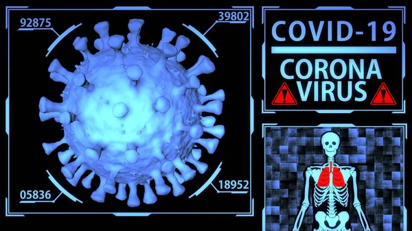 Coronavirus / Covid-19 3D Fütürist Dijital Tıbbi HUD Modeli Vücut Tarama Arkaplanı Detayları