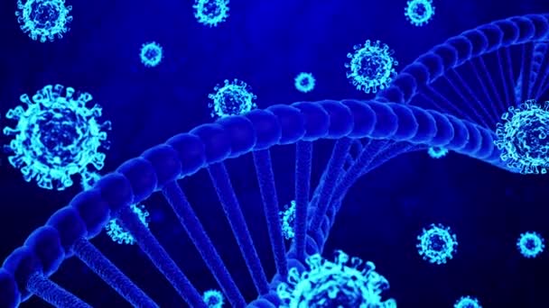 Representación Los Modelos Coronavirus Covid Dna Helix Rotando Fondo Azul — Vídeo de stock