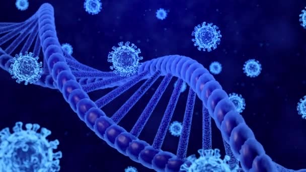 Modèles Rendu Coronavirus Covid Adn Helix Déplaçant Dans Fond Bleu — Video