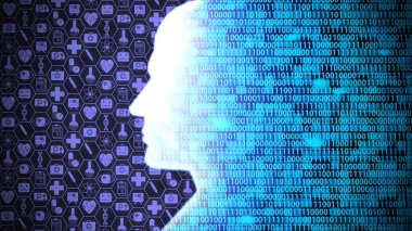 AI Siluet Bilgisayarlama ve Düşünme Tıbbi Teknolojisi İkili Kod ve Baş Şekli Ver.1 (Tam Görünüm)