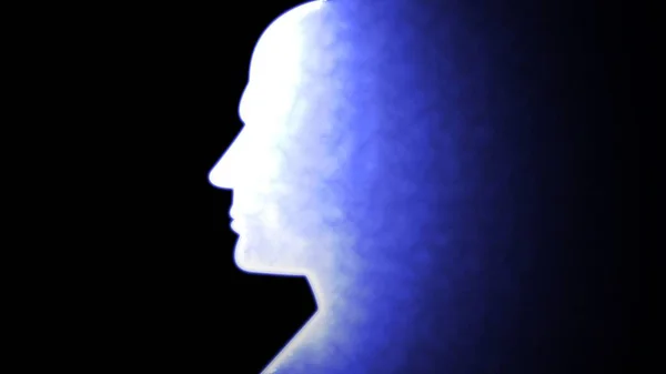 Human Head Silhouette Glowing Vibrant Blue Color Effect Screen Black — Stock Photo, Image