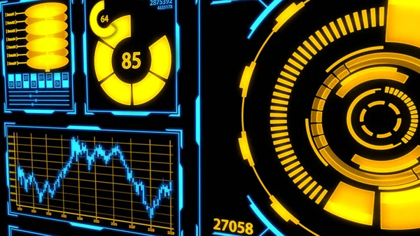 Datenübertragung Und Digitale Transformation Bildschirm Mit Details Gelb Blauer Farbe — Stockfoto