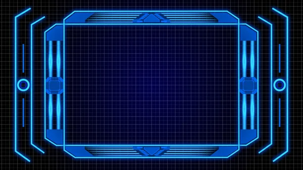 Monitor Screen Border With Blue Digital Elements Details and Grid Abstract Background