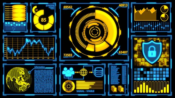 Datenübertragung Und Digitale Transformation Bildschirm Mit Details Gelb Blauer Farbe — Stockfoto