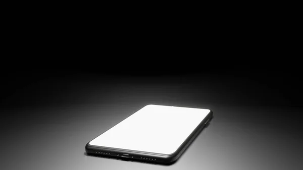 8K 3D Yapılandırılmış Tek Işık Kaynağı ve Ekranı ile Karanlık Odada Zeminde Tecrit Edilen Akıllı Telefon