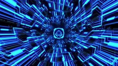 Soyut Teknoloji Çemberleri Arkaplanı ile Kusursuz Döngü 3D Dijital Devre Tüneli (Mavi renk)